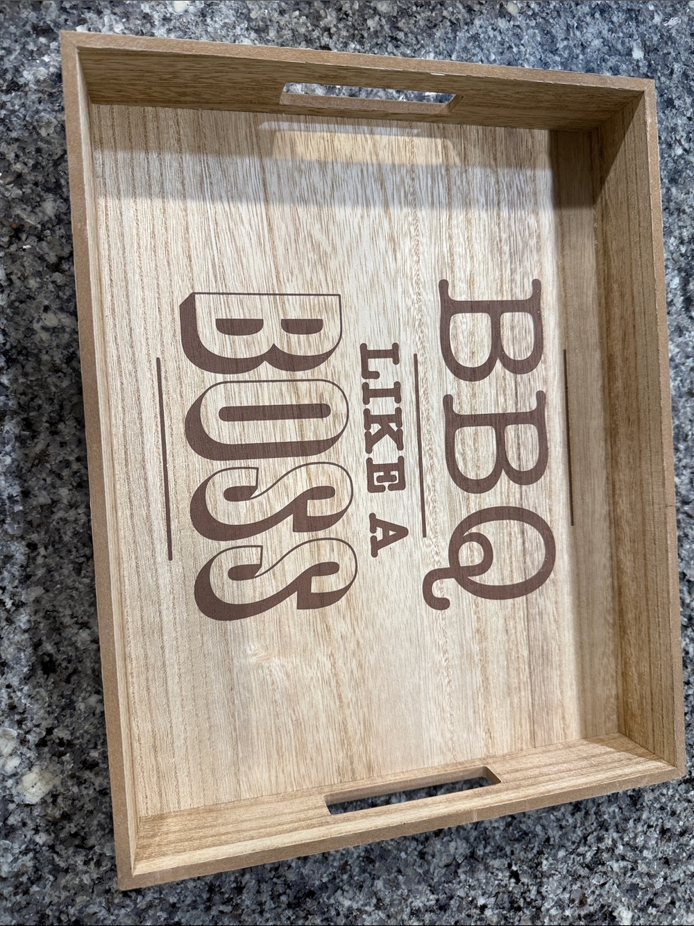 BBQ Like a Boss Wooden Serving Tray - Natural Wood with Brown Lettering
